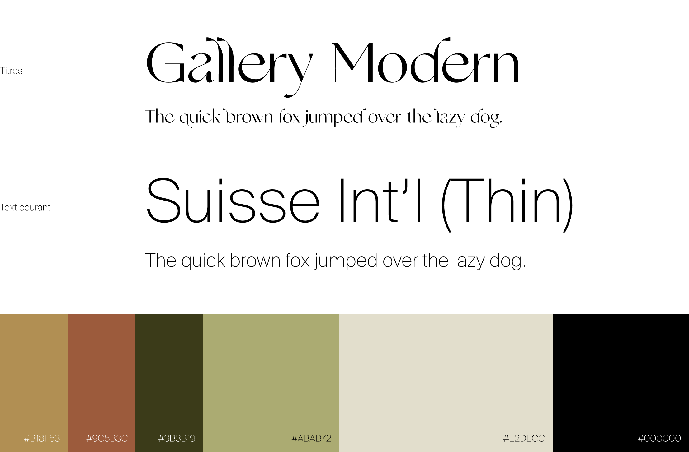 Depiction of the two typofaces and colours used in the branding.